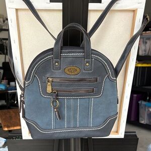 NWOT. b.o.c. Blue and Black Backpack with Gold Accents